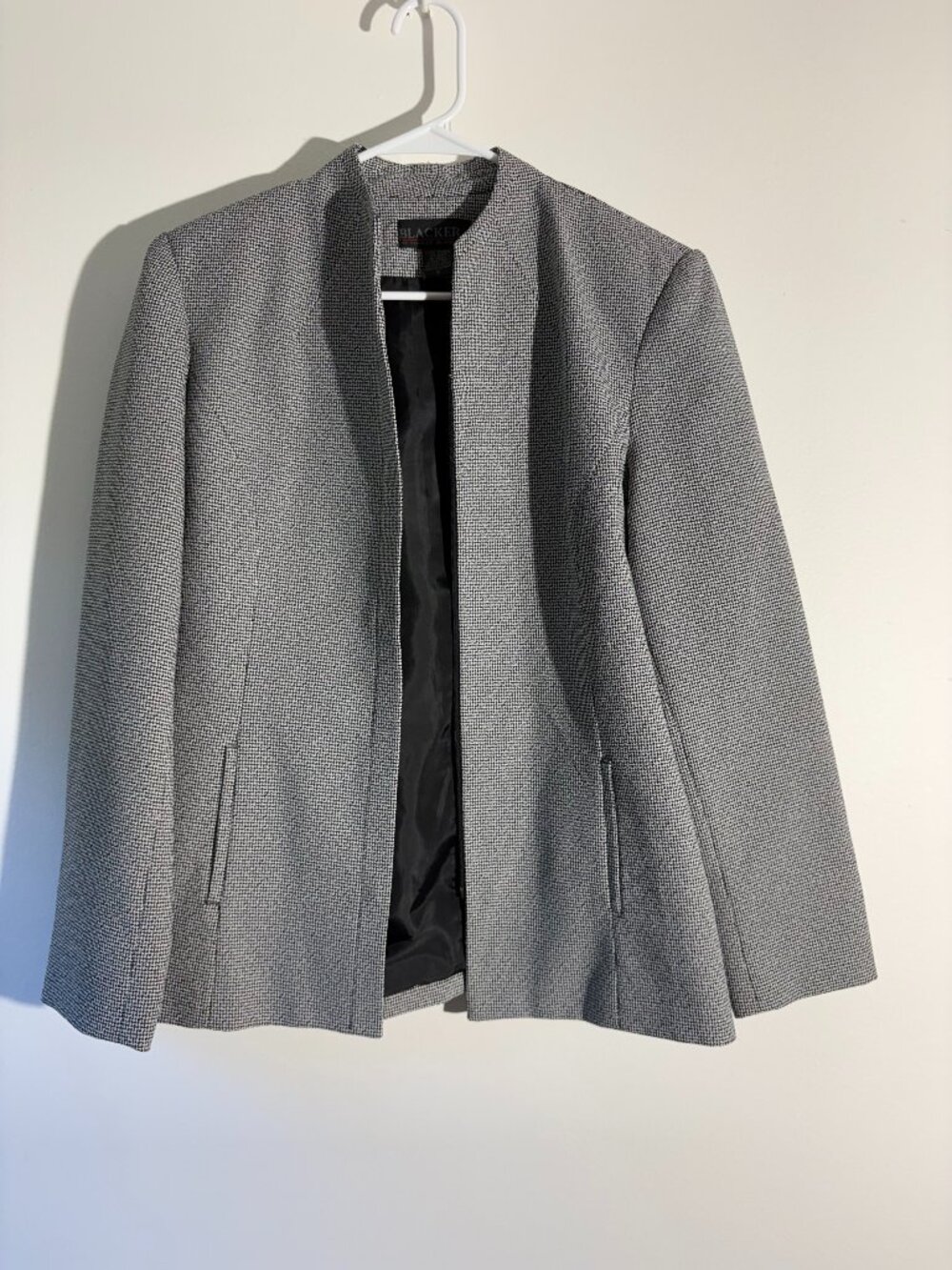 Blacker by Stanley Blacker Houndstooth Blazer Jacket Womens 8 Micro Plaid Lined